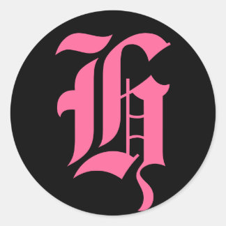 Roze Monogram H Ronde Sticker