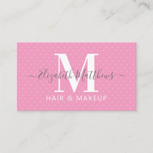 Roze Monogram Haar & Make-up Visitekaartje (Voorkant)