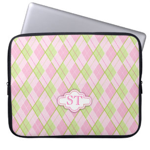 Roze monogram hoesje Argyle stijlpatroon Laptop Sleeve