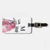 Roze Monogram Initiaal Golf Bagagelabel (Voorkant horizontaal)
