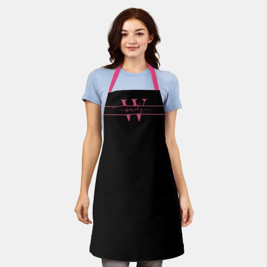 Roze Monogram Initiaal Naam Eenvoudig Script Aange Schort (Gedragen)