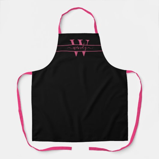 Roze Monogram Initiaal Naam Eenvoudig Script Aange Schort (Voorkant)