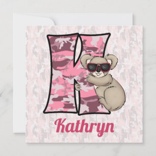 Roze Monogram K Kind Birthday Party Kaart