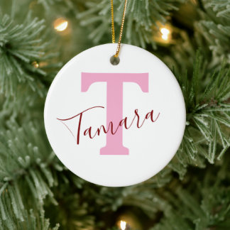 Roze Monogram Kerst Ornament | Aangepaste Naam