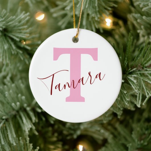 Roze Monogram Kerst Ornament | Aangepaste Naam (Boom)