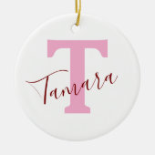 Roze Monogram Kerst Ornament | Aangepaste Naam (Voorkant)