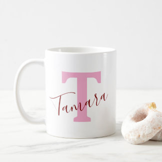 Roze Monogram Koffiemok | Aangepaste Naam