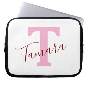 Roze Monogram Laptophoes Aangepaste naam Laptop Sleeve