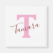 Roze Monogram Magneet | Aangepaste naam (Voorkant)