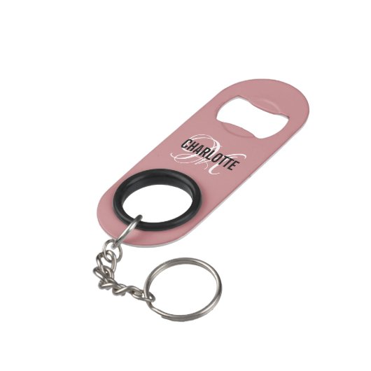 roze monogram mini flessenopener (Achterkant Gekanteld)