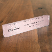 Roze monogram moderne professional naambordje (Zijkant)