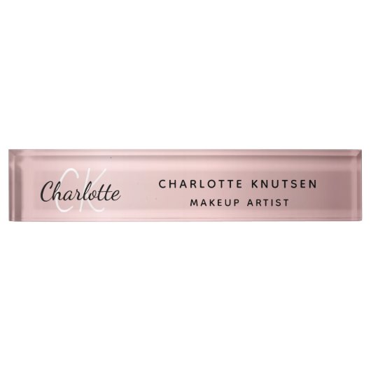 Roze monogram moderne professional naambordje (Voorkant)