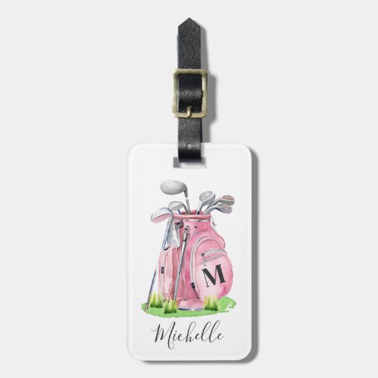 Roze Monogram Naam Golf Bagagelabel (Voorkant verticaal)