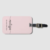 Roze Monogram Naam Handtekening Script Girly Blush Bagagelabel (Voorkant (horizontaal))