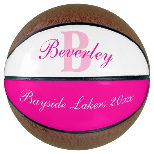 Roze monogram naam, initiaal en team basketbal (Voorkant)