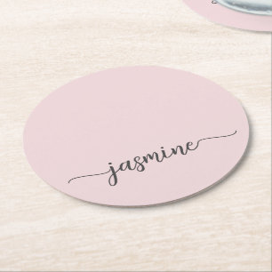 Roze Monogram Naam Script Chic Handtekening Ronde Kartonnen Onderzetter