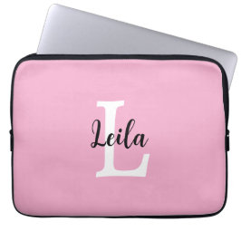 Roze Monogram Naam Script Persoonlijk Ontwerp Laptop Sleeve