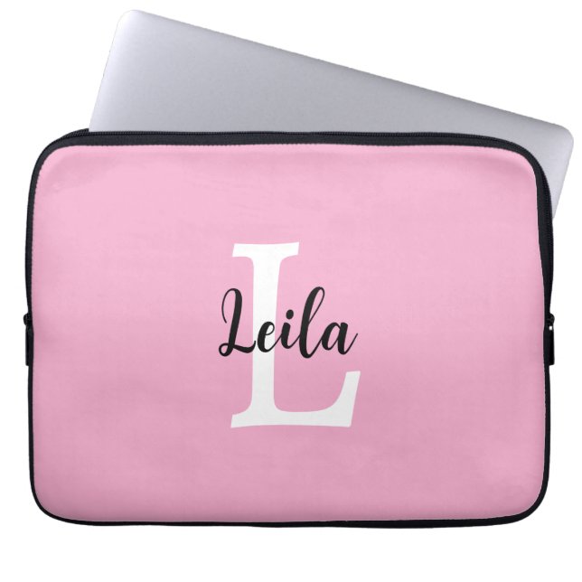 Roze Monogram Naam Script Persoonlijk Ontwerp Laptop Sleeve (Voorkant)
