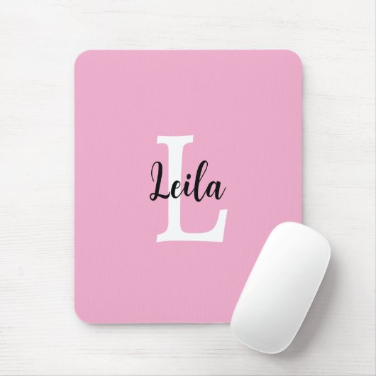 Roze Monogram Naam Script Persoonlijk Ontwerp Muismat (Met muis)