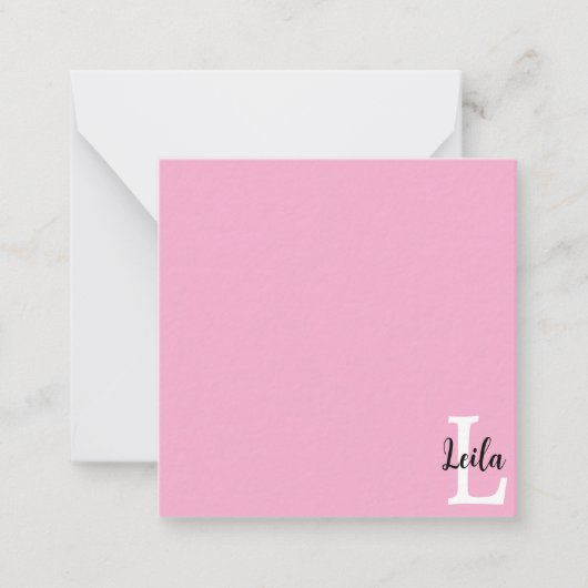 Roze Monogram Naam Script Persoonlijk Ontwerp Notitiekaartje (Voorkant)