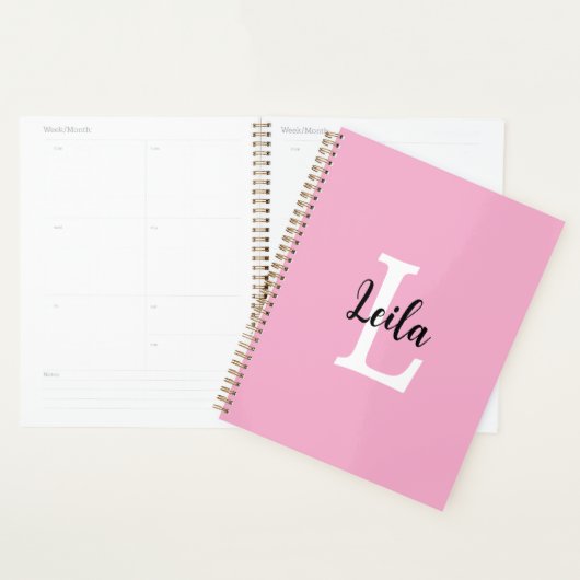Roze Monogram naam script Persoonlijk ontwerp Planner (Display)