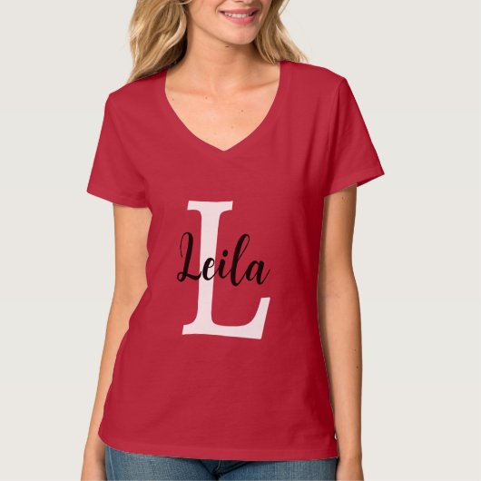 Roze Monogram Naam Script Persoonlijk Ontwerp T-shirt (Voorkant)