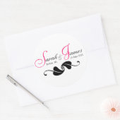 Roze Monogram Namen Datum Plaats Bruiloft Stickers (Envelop)