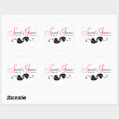 Roze Monogram Namen Datum Plaats Bruiloft Stickers (Vel)