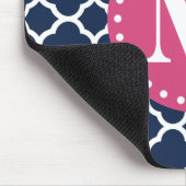 Roze Monogram Navy Quatrefoil Pattern Muismat (Hoek)