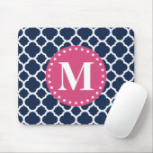 Roze Monogram Navy Quatrefoil Pattern Muismat (Met muis)
