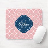 Roze monogram Quatrefoil Pattern Muismat (Met muis)