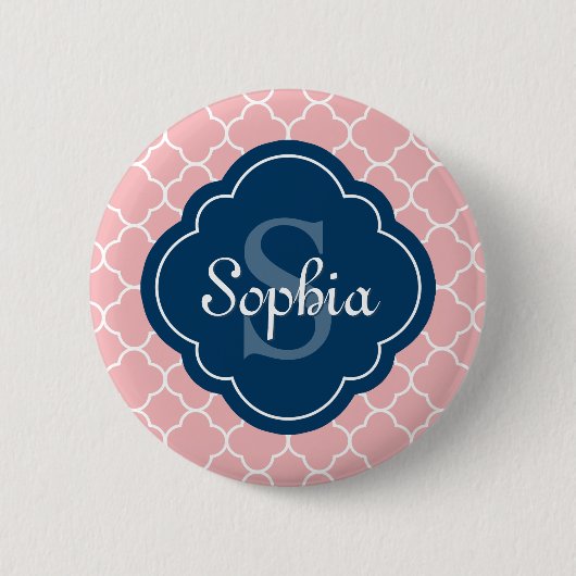 Roze monogram Quatrefoil Pattern Ronde Button 5,7 Cm (Voorkant)