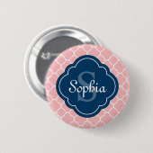 Roze monogram Quatrefoil Pattern Ronde Button 5,7 Cm (Voorkant /achterkant)