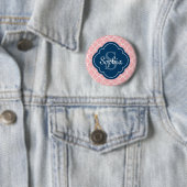 Roze monogram Quatrefoil Pattern Ronde Button 5,7 Cm (In situ)