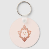 Roze Monogram Roos Gold Crest Elegant  Sleutelhanger (Voorkant)