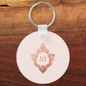 Roze Monogram Roos Gold Crest Elegant  Sleutelhanger (Voorkant)