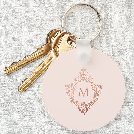 Roze Monogram Roos Gold Crest Elegant  Sleutelhanger