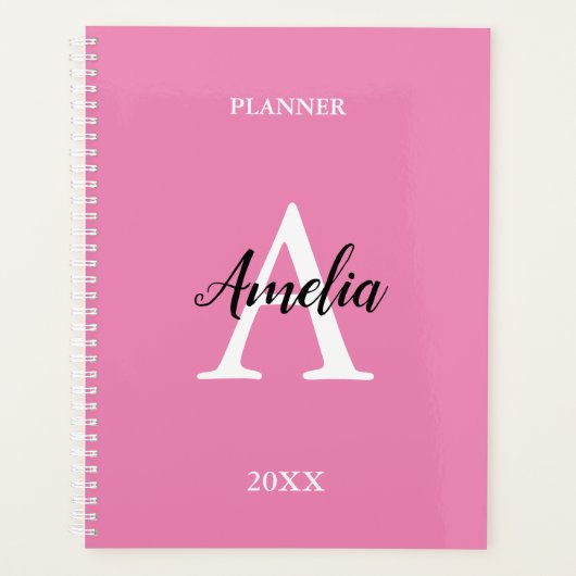 Roze Monogram Script Inspiratie Planner (Voorkant)