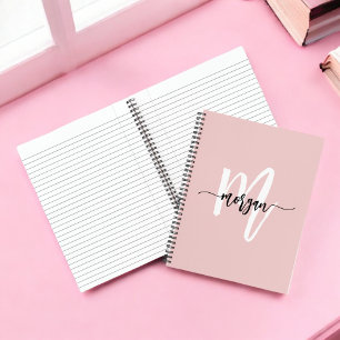 Roze Monogram Script Meisje terug naar school Notitieboek
