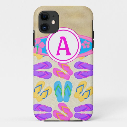 Roze Monogram Teenslippers Surfboard iPhone 5 Hoes (Achterkant)