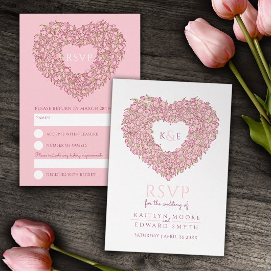 Roze monogram Tulpbloem RSVP bruiloft