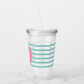 Roze monogram van het Donut Ribbon Stripes, bevror Acryl Drinkbeker (Links)