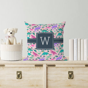 Roze Monogram van het Kind van het florenpatroon Kussen
