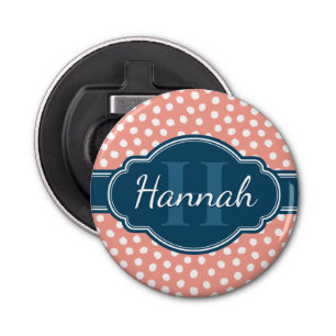 Roze monogram van het witte patroon button flesopener