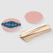 Roze monogram van het witte patroon handwaaier (Niet-gemonteerd)