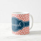 Roze monogram van het witte patroon koffiemok (Voorkant rechts)