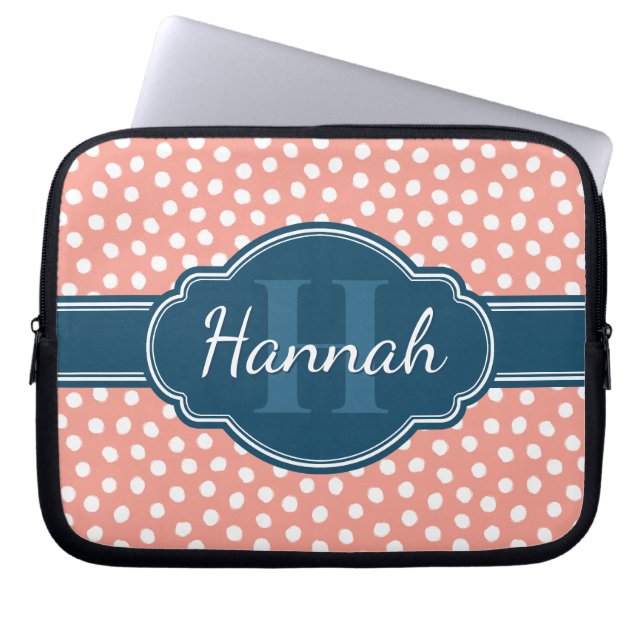 Roze monogram van het witte patroon laptop sleeve (Voorkant)
