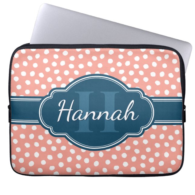 Roze monogram van het witte patroon laptop sleeve (Voorkant)