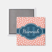 Roze monogram van het witte patroon magneet (Voorkant / Achterkant)