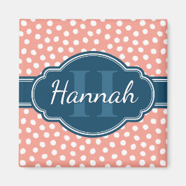 Roze monogram van het witte patroon magneet